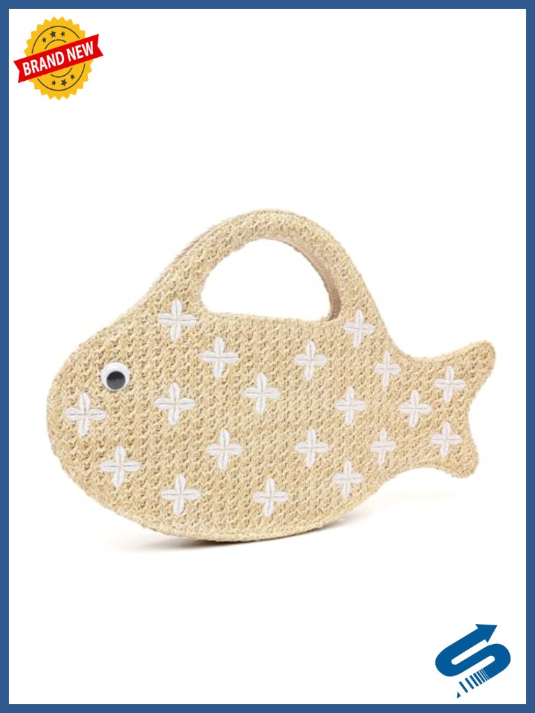 Fish Shaped Straw Woven Purse For Women Summer Beach Raffia Clutch Handbag Tote